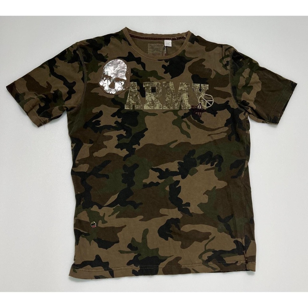 Triple Five Soul T-Shirt‎ Mens Large Camo Army Skull Graphic Distressed Tee